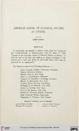 American School of Classical Studies at Athens: 1887-1888