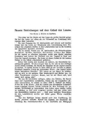 Neuere Bestrebungen auf dem Gebiete des Lesens
