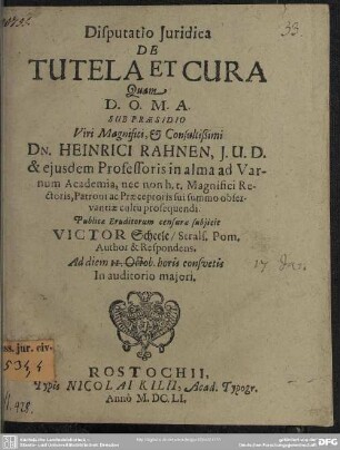 Disputatio de tutela et cura
