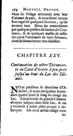 Continuation de nôtre Découverte en Canot d`écorce à peu prés jusqu`au bout du Lac des Illinois.