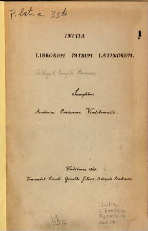 Initia librorum patrum Latinorum : sumptibus Academiae Caesareae Vindobonensis