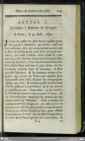 Lettre C. Le même à Madame de Sévigné. A Paris, le 4. Août, 1694