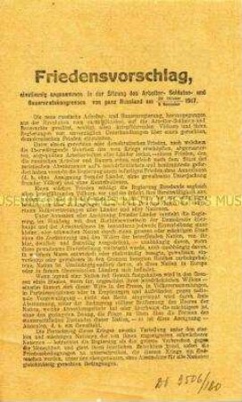 Friedensvorschlag - Flugblatt des Allrussischen Kongresses
