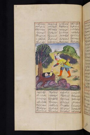 Illustration: Rustam zieht Bīžan aus dem Brunnen