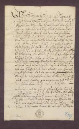 Gültverschreibung von Hans Jakob Meier von Schwarzach gegen das Kloster Schwarzach