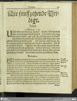 Die funffzehende Predigt. Joseph. 1.Mos.41.v.42