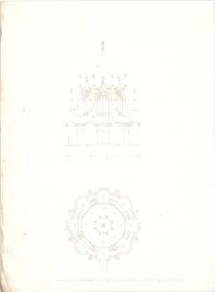 Lange, Ludwig; München; Frauenkirche, Regotisierung - Baptisteriumsentwurf (Grundriss m. Schnitt, Ansicht)