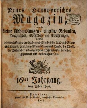 Neues hannoversches Magazin. 16. 1806