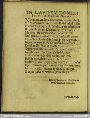 In Laudem Domini Iohannis Mariae Nosseni