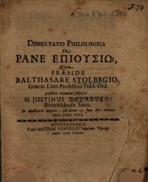 Dissertatio Philologica De Pane Epiusiōi