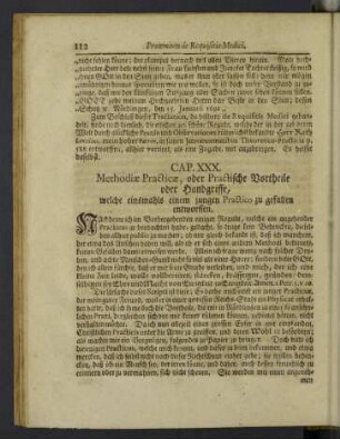 Cap. XXX. [i.e. III.] Methodiae Practicae, oder Practische Vortheile oder Handgriffe ...