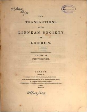 The transactions of the Linnean Society of London. 11. 1813