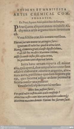 EVIDENS ET MANIFESTA ARTIS CHEMICAE COMPROBATIO.