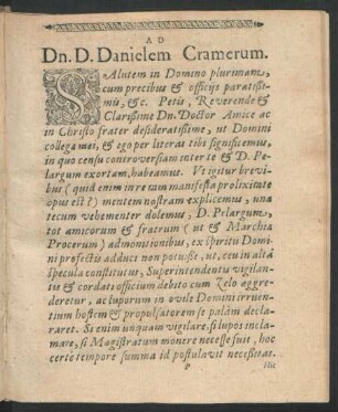 Ad Dn. Danielem Cramerum.