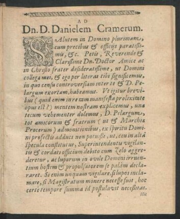 Ad Dn. Danielem Cramerum.