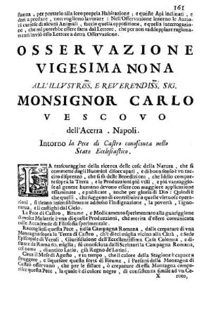 Osservazione Vigesima Nona all'Illustriss. et Reverendiss. Sig. Monsignor Carlo Vescovo ...