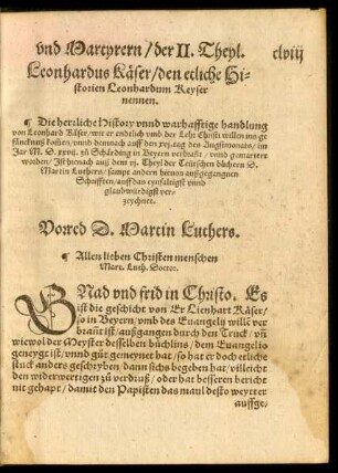 Leonhardus Käser/ den etliche Historien Leonhardum Keyser nennen.