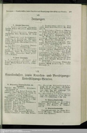 VIII. Krankenkassen, sowie Kranken- und Beerdigungs- Unterstützungsvereine