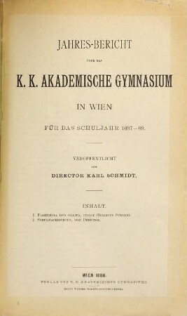Jahresbericht. 1887/88