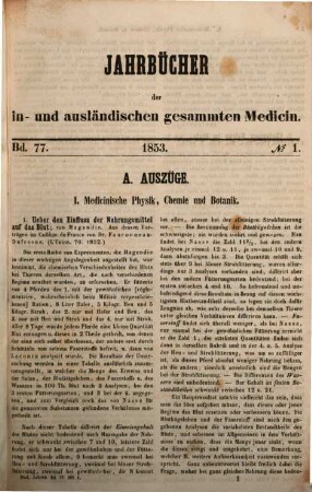 Carl Christian Schmidt's Jahrbücher der in- und ausländischen gesammten Medicin. 77. 1853