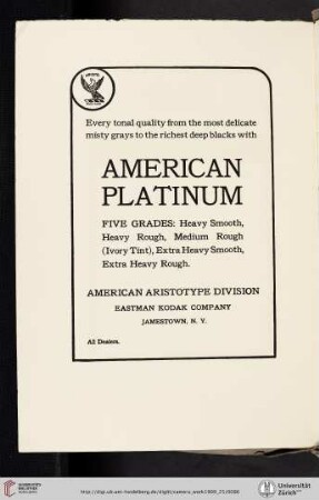 American Aristotype Division, Eastman Kodak Company [American Platinum Paper]