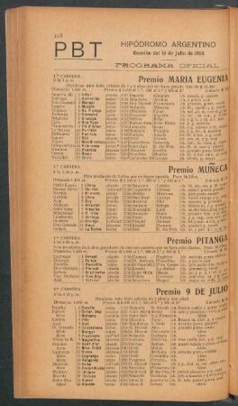 Hipódromo Argentino - Reunión del 16 de Julio de 1905