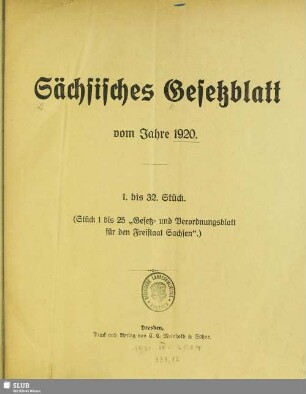 1920: Gesetz- und Verordnungsblatt für das Königreich Sachsen