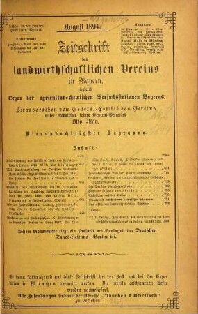 Zeitschrift des Landwirthschaftlichen Vereins in Bayern : zugl. Organ d. Agrikultur-Chemischen Versuchsstationen Bayerns. 84 = N.F., Bd. 28. 1894, b