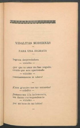 Vidalitas modernas : Para una ingrata