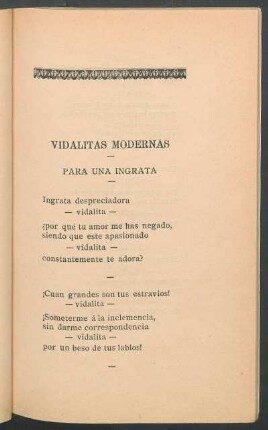 Vidalitas modernas : Para una ingrata