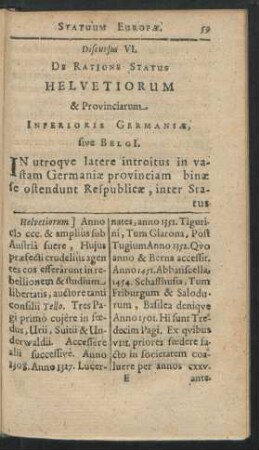 Discursus VI. De Ratione Status Helvetiorum & Provinciarum.