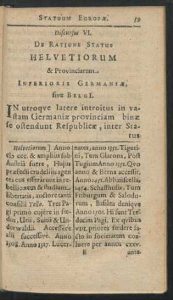 Discursus VI. De Ratione Status Helvetiorum & Provinciarum.