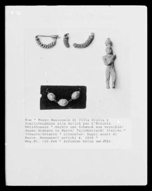 Geräte und Schmuck aus verschiedenen Gräbern in Narce/ Taliskerland/ Italien