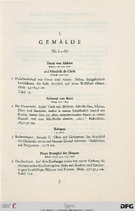 I. Gemälde (Nr. 1-63)