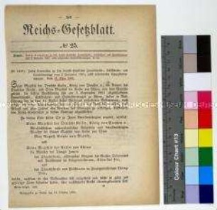 Deutsches Reichsgesetzblatt von 1881 mit Wortlaut des Zusatzes zum deutsch-chinesischen Freundschafts- und Handelsvertrag vom 2.9.1861