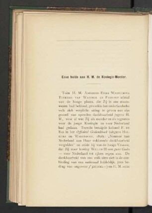 Eene hulde aan H. M. de Koningin-Moeder