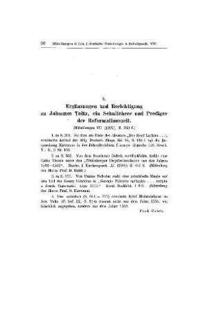 Ergänzungen und Berichtigung zu Johannes Toltz, ein Schullehrer und Prediger der Reformationszeit