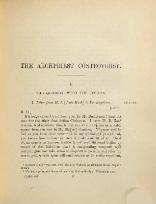 The Archpriest controversy : documents relating to the dissensions of the Roman Catholic clergy, 1597 - 1602, 1
