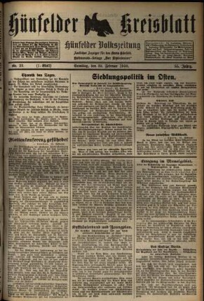 Erste Ausgabe vom Samstag, den 22. Februar 1930.
