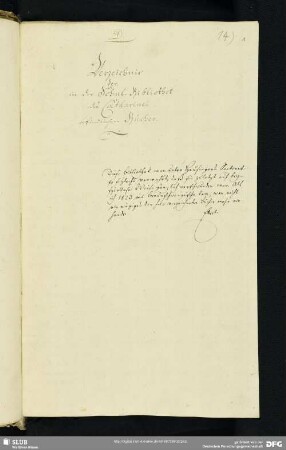14) "D." Verzeichnis der in der Schul-Bibliothek des Catharinei (zu Braunschweig) befindlichen Bücher. 19. Jahrh.