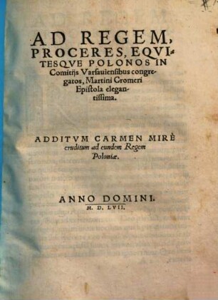 Ad regem ... Equitesque Poloniae in comitiis Varsaviensibus Epistola