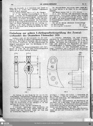 Einladung zur achten Lehrlingsarbeitenprüfung des Zentralverbandes der Deutschen Uhrmacher 1927