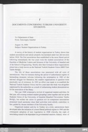 I Documents Concerning Turkish University Students