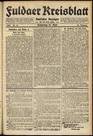 Ausgabe vom Donnerstag, den 22. April 1920.