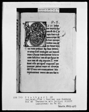 Psalter aus Comburg — Initiale D (ixit insipiens), darin zwei Figuren, Folio 48recto