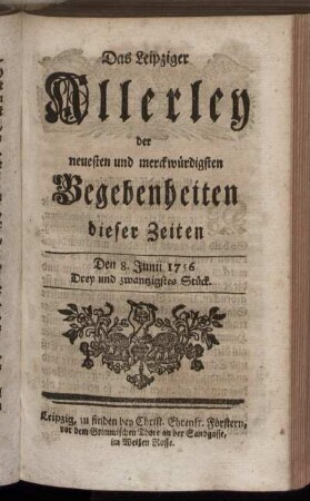 Den 8. Junii 1756. Drey und zwantzigstes Stück.