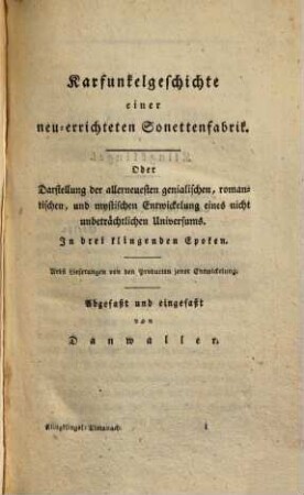Der Karfunkel oder Klingklingel-Almanach : ein Taschenbuch für vollendete Romantiker und angehende Mystiker ; auf das Jahr der Gnade 1810