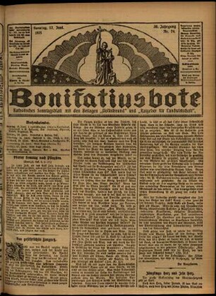 Erste Ausgabe vom Sonntag, den 12. Juni 1921.
