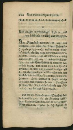 6. Von einigen merkwürdigen Thieren, und der Lustseuche an Vieh und Menschen.