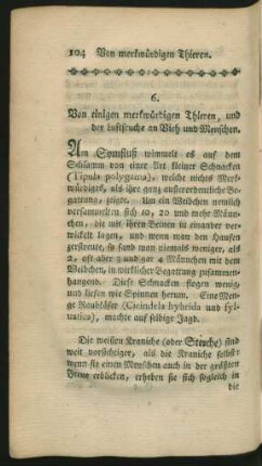 6. Von einigen merkwürdigen Thieren, und der Lustseuche an Vieh und Menschen.